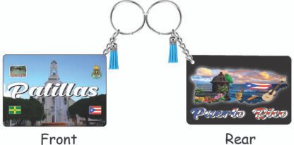 Patillas Puerto Rico Keychain Printed Tassel Set Double-sided Wooden Pendant for  Gifts and Accessories