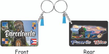 Barceloneta Puerto Rico Keychain Printed Tassel Set Double-sided Wooden Pendant for  Gifts and Accessories