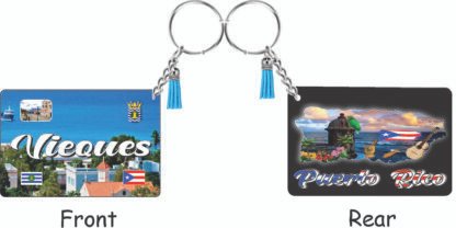 Vieques Puerto Rico Keychain Printed Tassel Set Double-sided Wooden Pendant for  Gifts and Accessories