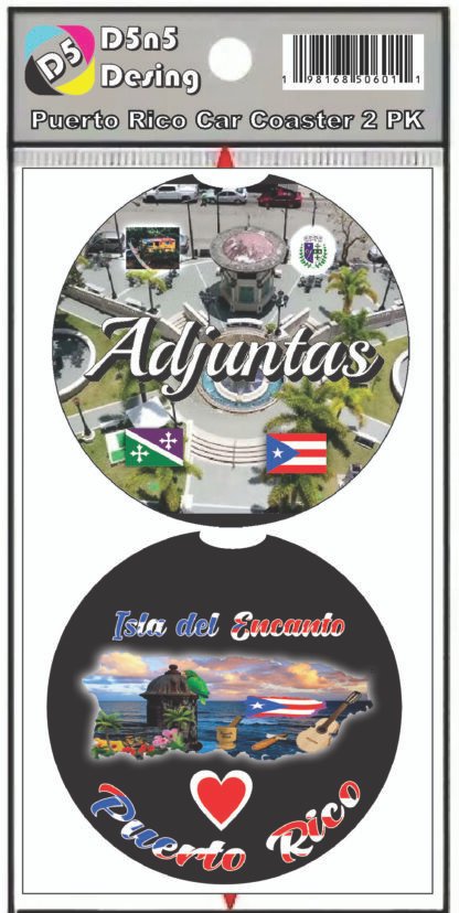 Adjuntas Puerto Rico Print 2pc Car Coasters Round Rubber 2.75in/5mm - Image 2