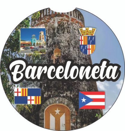 Barceloneta Puerto Rico Print 2pc Car Coasters Round Rubber 2.75in/5mm