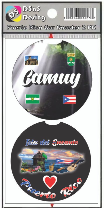 Camuy Puerto Rico Print 2pc Car Coasters Round Rubber 2.75in/5mm - Image 2