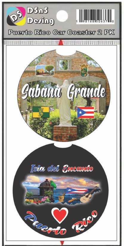 Sabana Grande Puerto Rico Print 2pc Car Coasters Round Rubber 2.75in/5mm - Image 3