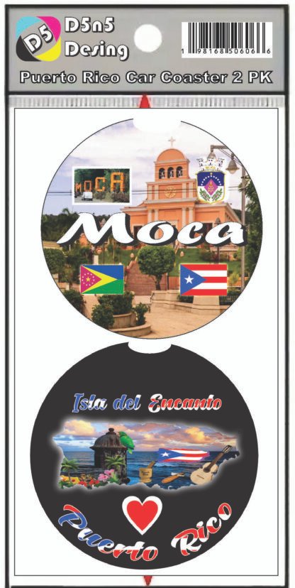 Moca Puerto Rico Print 2pc Car Coasters Round Rubber 2.75in/5mm - Image 3