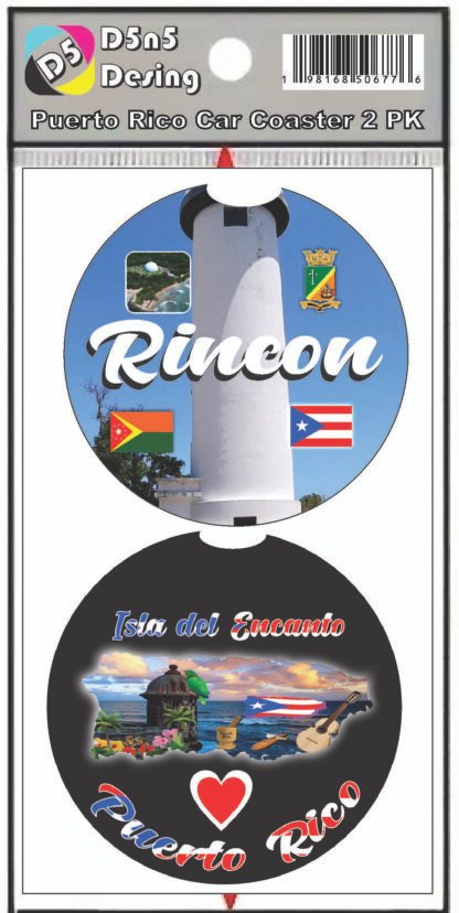 Rincon Puerto Rico Print 2pc Car Coasters Round Rubber 2.75in/5mm - Image 3