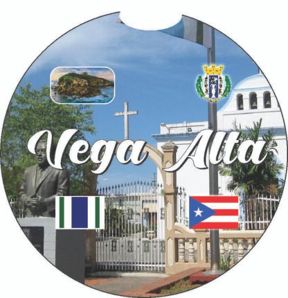 Vega Baja Puerto Rico Print 2pc Car Coasters Round Rubber 2.75in/5mm