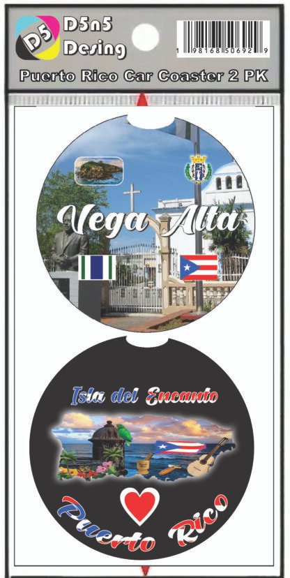 Vega Alta Puerto Rico Print 2pc Car Coasters Round Rubber 2.75in/5mm - Image 2