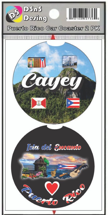 Cayey Puerto Rico Print 2pc Car Coasters Round Rubber 2.75in/5mm - Image 3