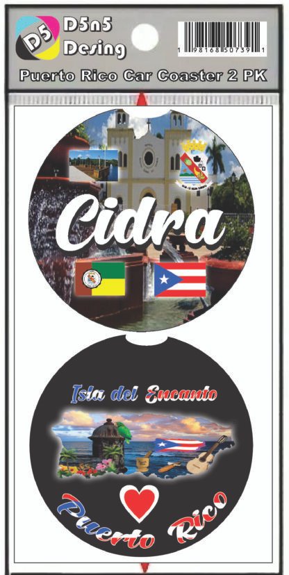 Cidra Puerto Rico Print 2pc Car Coasters Round Rubber 2.75in/5mm - Image 3