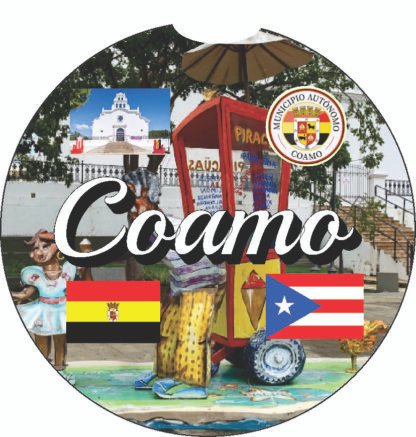 Coamo Puerto Rico Print 2pc Car Coasters Round Rubber 2.75in/5mm