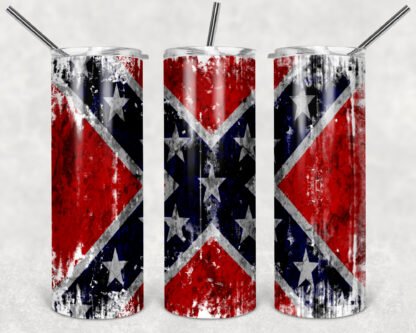 REBEL-FLAG 20oz Stainless Steel Double Wall Skinny Tumbler With Straw