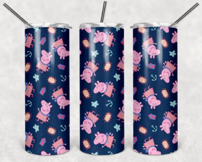 PEPPA PIG DARK BLUE-20oz-stainless-steel-double-wall-skinny-tumbler-with-straw