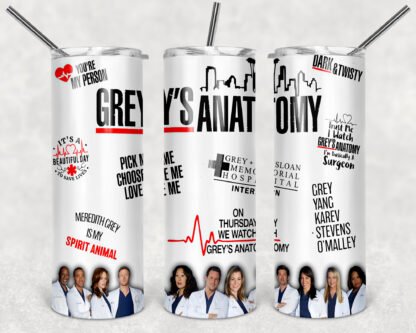 GREYS ANATOMY SERIES-20oz-stainless-steel-double-wall-skinny-tumbler-with-straw