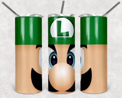 MARIO BROS LUIGUI FACE-20oz-stainless-steel-double-wall-skinny-tumbler-with-straw