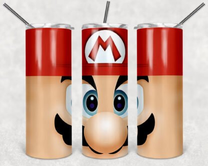 MARIO BROS FACE-20oz-stainless-steel-double-wall-skinny-tumbler-with-straw