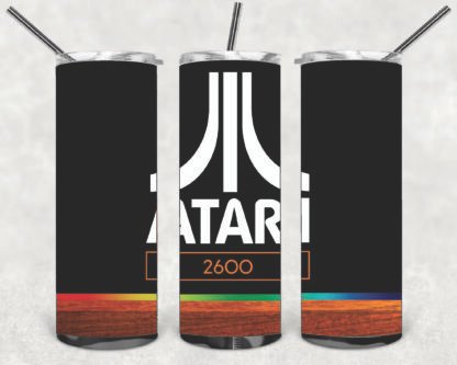 GAMER ATARI 2600 DESINGS 20oz Stainless Steel Double Wall Skinny Tumbler With Straw