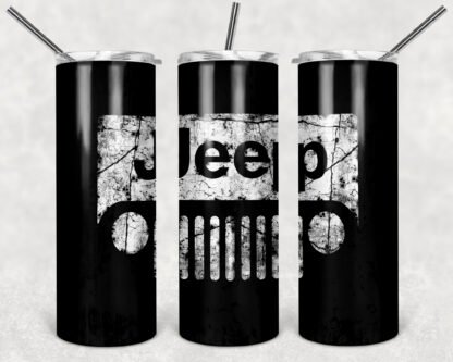 CAR BRAND JEEP BLACK 20oz Stainless Steel Double Wall Skinny Tumbler With Straw