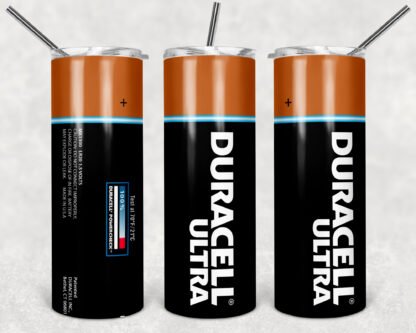 BATTERY DURACELL DESINGS 20oz Stainless Steel Double Wall Skinny Tumbler With Straw