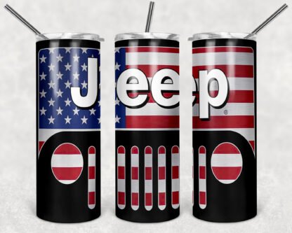 CAR BRAND JEEP USA FLAG 20oz Stainless Steel Double Wall Skinny Tumbler With Straw