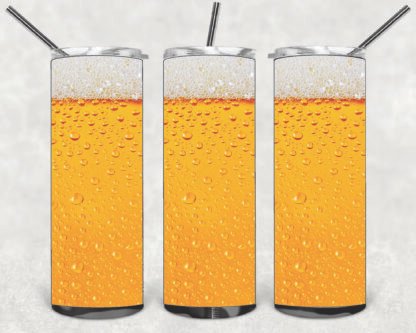 DRINK BEER 20oz Stainless Steel Double Wall Skinny Tumbler With Straw