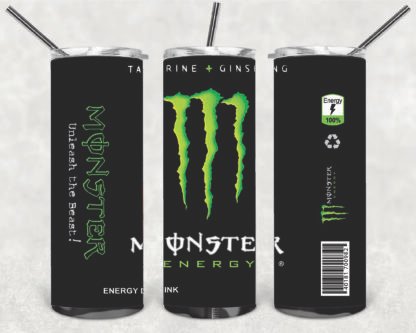 DRINK MONSTER BLACK 20oz Stainless Steel Double Wall Skinny Tumbler With Straw