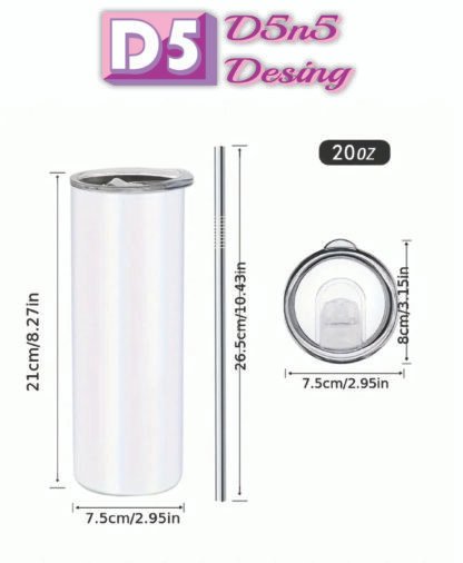 20oz Stainless Steel Double Wall Skinny Tumbler With Straw 1pc - Image 3