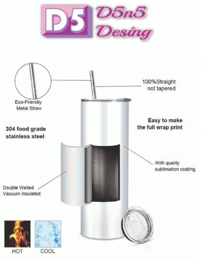 20oz Stainless Steel Double Wall Skinny Tumbler With Straw 1pc - Image 2